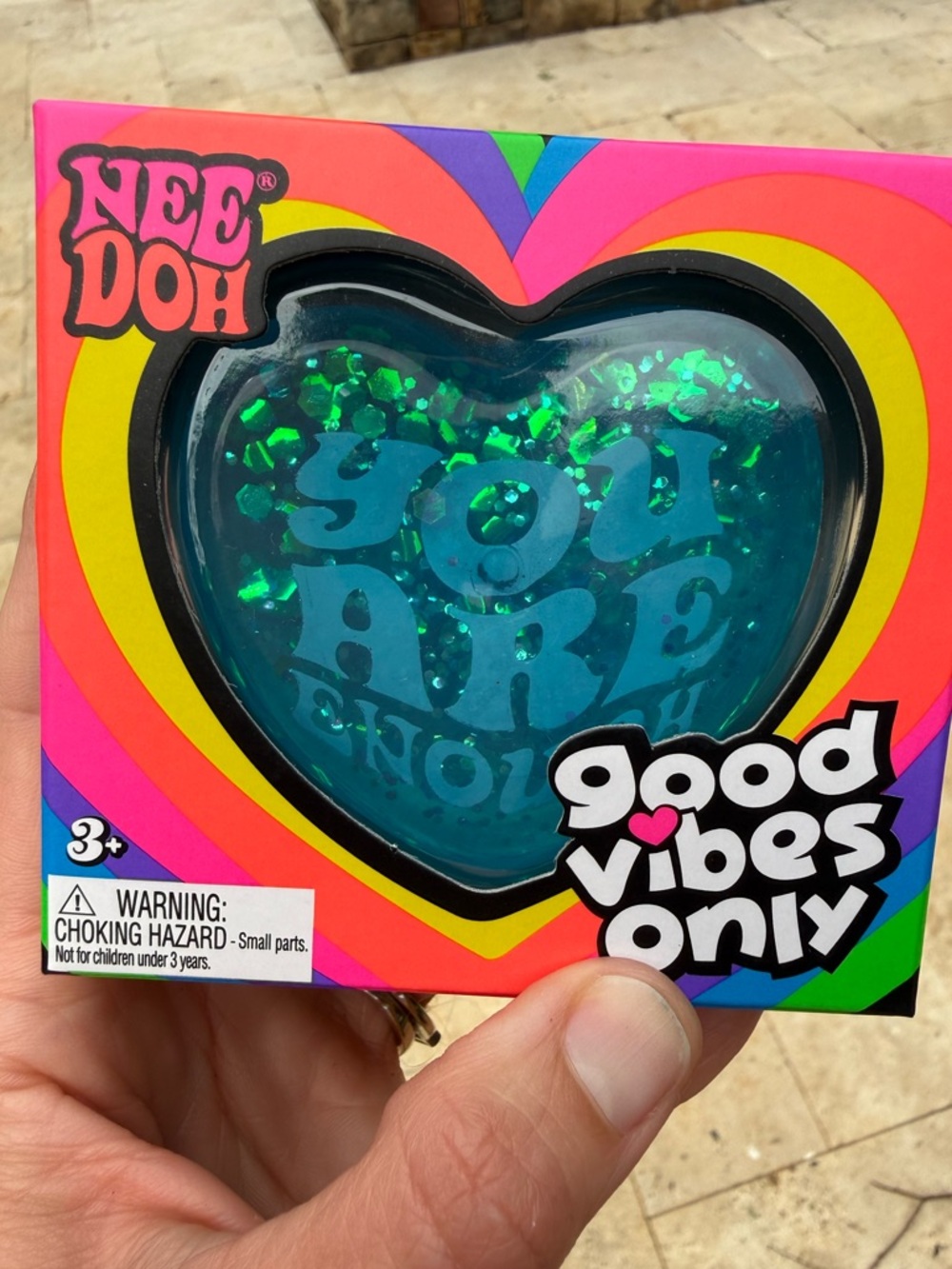 NeeDoh Good Vibes Only Heart Stress Ball - Teal Glitter “You Are Enough” - Picture 2 of 5